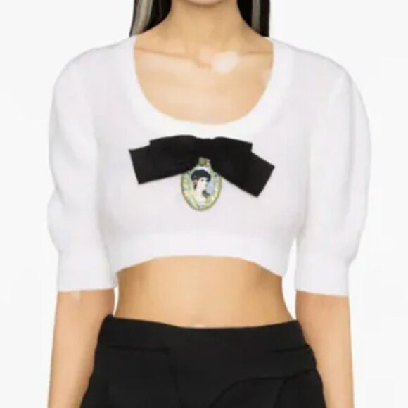 Alessandra Rich Cropped Knit Top With Cameo - Picture 4 of 5